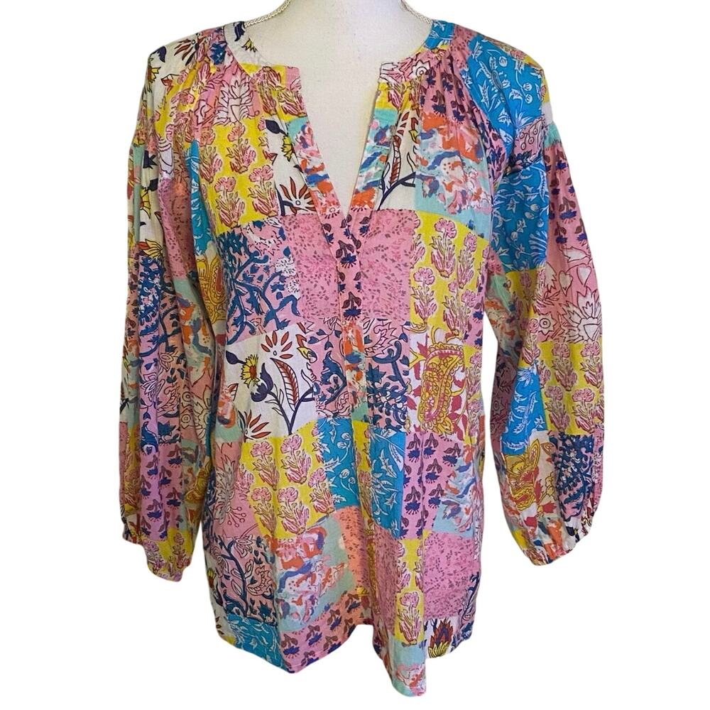 Lola Australia Size XS Twenty Shirt Blouse Peasant Boho Patchwork Print Floral